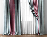 Комплект комбинированных штор с подхватами КИРСТЕН Серый/Розовый 340×250 (Ш×В)