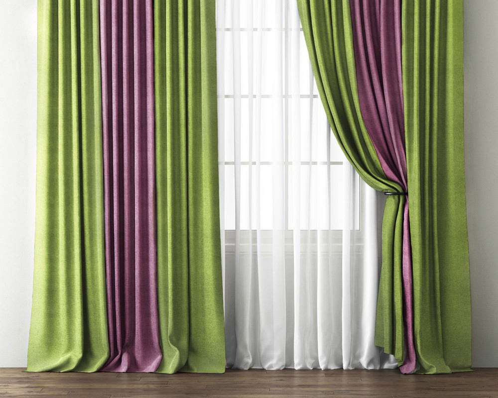 Комплект комбинированных штор с подхватами КИРСТЕН Зеленый/Фиолетовый 480×250 (Ш×В) - фото 1 - id-p206849310