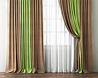 Комплект комбинированных штор с подхватами КИРСТЕН Бежевый/Зеленый 340×270 (Ш×В)