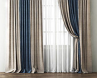 Комплект комбинированных штор с подхватами КИРСТЕН Бежево-коричневый/Синий 340×270 (Ш×В)