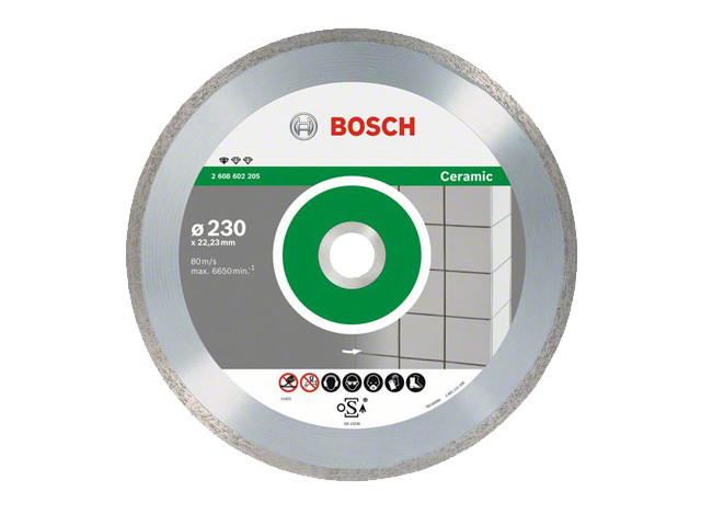 Алмазный круг 230х22,23 мм по керамике сплошн. Standard for Ceramic BOSCH ( сухая резка) - фото 1 - id-p206883779