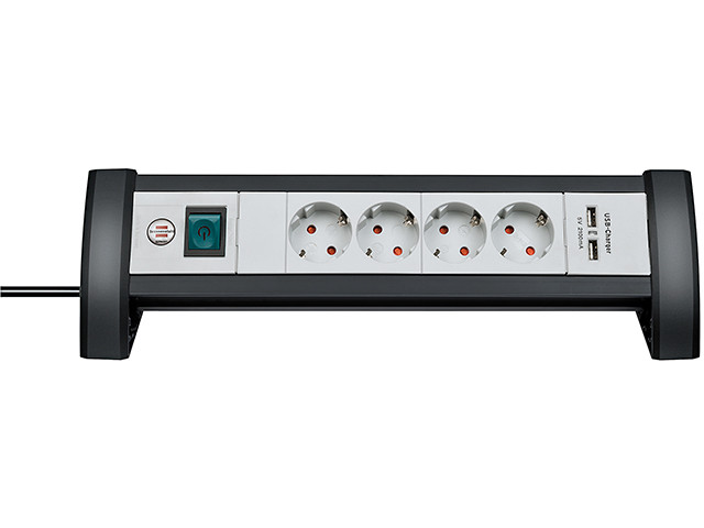 Удлинитель настол. 1.8м (4 роз., 2 USB порта, 3.3кВт, с/з, ПВС) Brennenstuhl Premium-Line (чер./свет.-серый, - фото 1 - id-p206893361
