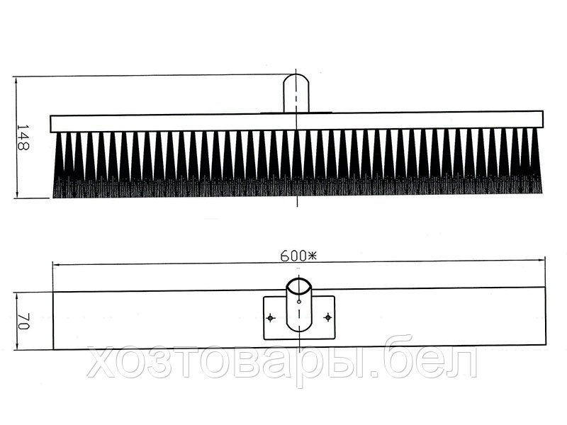 Щетка-швабра без черенка (колодка дерево 60x7x14,8см) (для черенка ф30мм) - фото 2 - id-p206894513