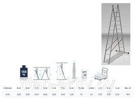 Лестница алюм. 2-х секц. 309/562 2х12 ступ. 16,9 кг NV522 Новая Высота (макс. нагрузка: 150 кг. Рабочая