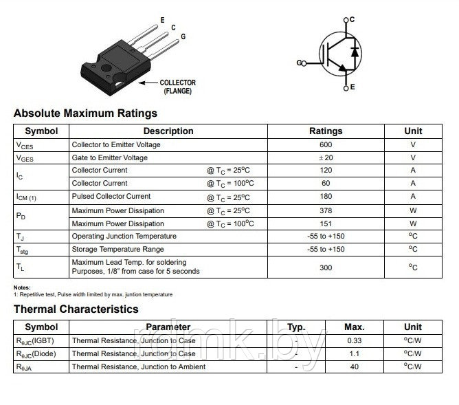 FGH60N60SFD Транзистор IGBT 600V 60A - фото 2 - id-p64972167