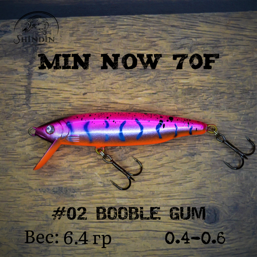 Воблер SHINDIN Min Now 70F (6,4g/0,4-0,6m) Цвет #02 Booble Gum - фото 1 - id-p206980518
