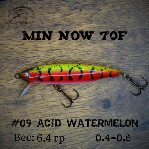 Воблер SHINDIN Min Now 70F (6,4g/0,4-0,6m) Цвет #09 Acid Watermelon - фото 1 - id-p206980525