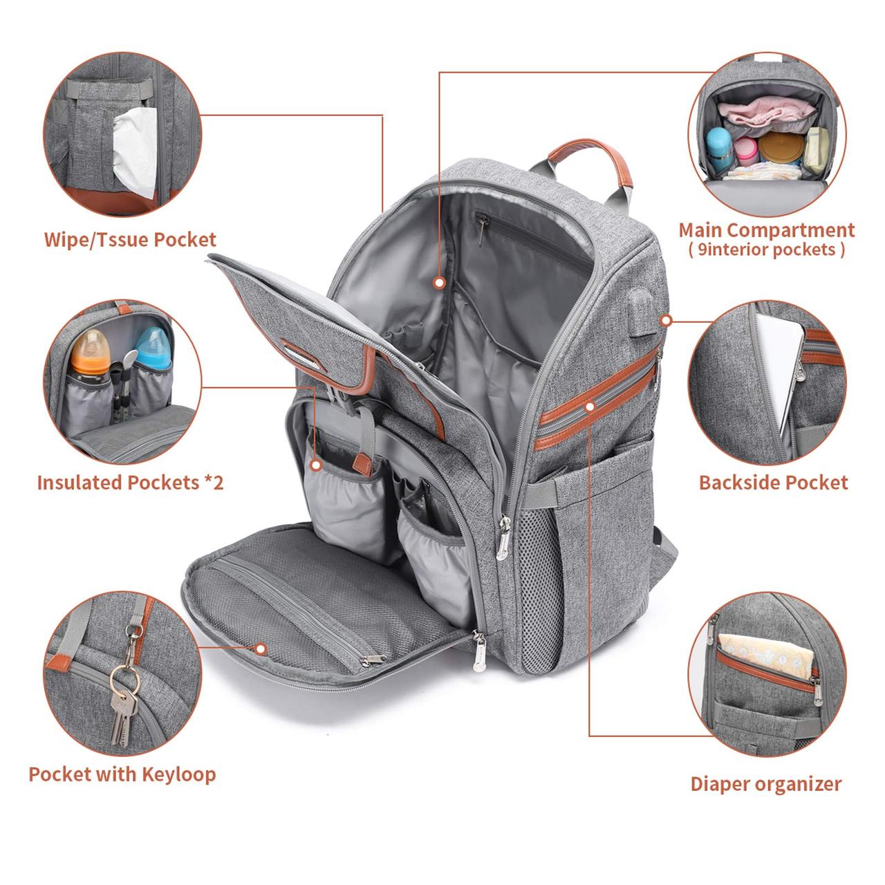 Спортивный стильный рюкзак OMASKA с USB / термо / непромокаемое отделение, серый - фото 7 - id-p206983590