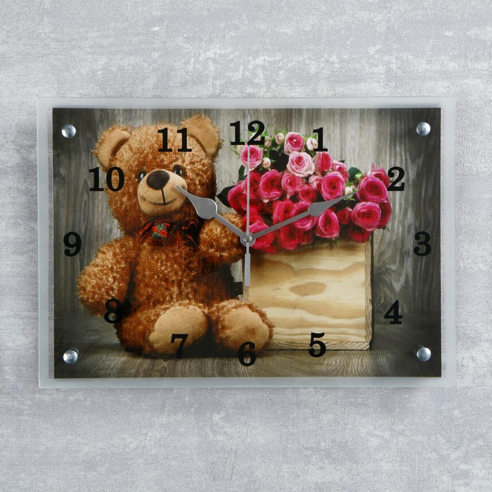 Часы-картина настенные, серия: Цветы, "Плюшевый мишка", 25х35 см - фото 1 - id-p206994216