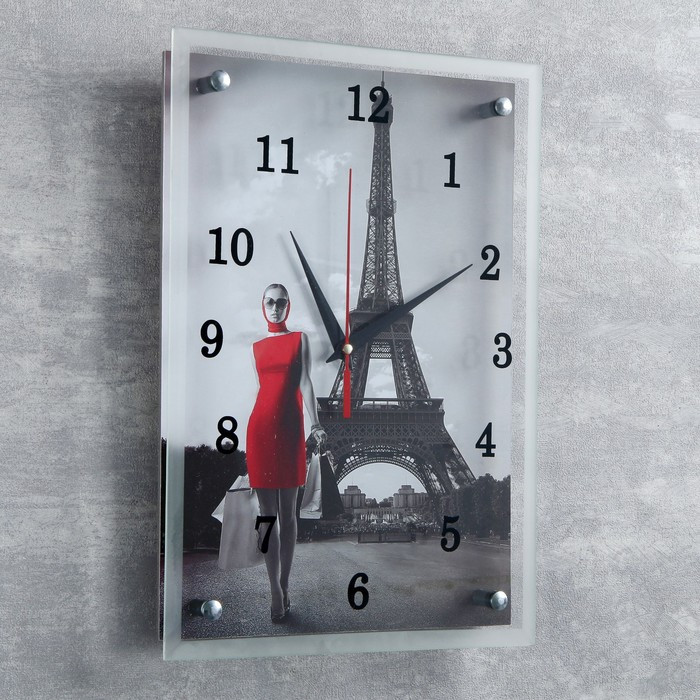 Часы-картина настенные, серия: Город, "Девушка в красном платье в Париже" 25х35 см - фото 2 - id-p206994222