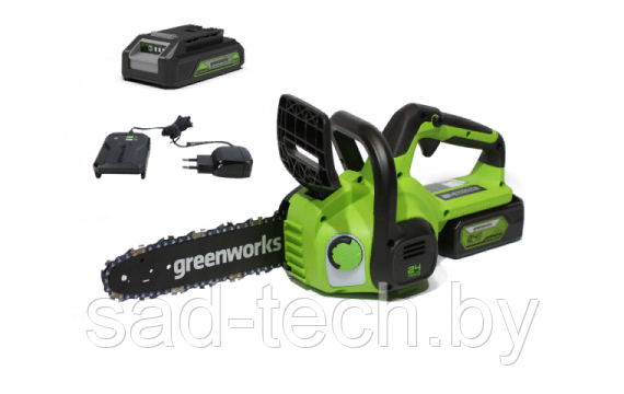 Пила цепная аккумуляторная GreenWorks G24CS25K2 24В (в комплекте АКБ + ЗУ) - фото 1 - id-p206994136