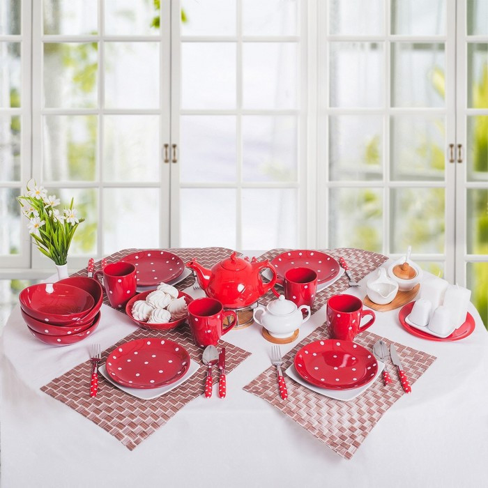 Набор тарелок керамических Доляна «Красный горох», 18 предметов: 6 тарелок d=19 см, 6 тарелок d=27 см, 6 мисок - фото 6 - id-p206994929