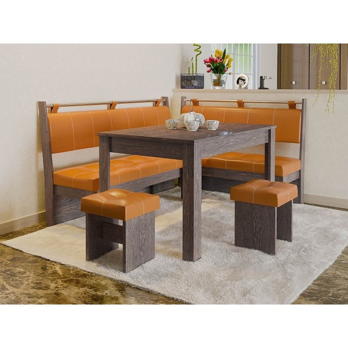 Кухонный уголок «Остин», стол 1000×600×740 мм, банкетка 2 шт, цвет венге / оранжевый - фото 1 - id-p206996432