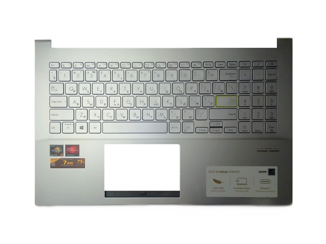 Верхняя часть корпуса (Palmrest) Asus VivoBook S533 с клавиатурой, с подсветкой, серебристый - фото 1 - id-p207010383