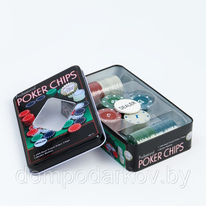 Покер, набор для игры, фишки 100 шт 11.5х19 см - фото 3 - id-p144154233