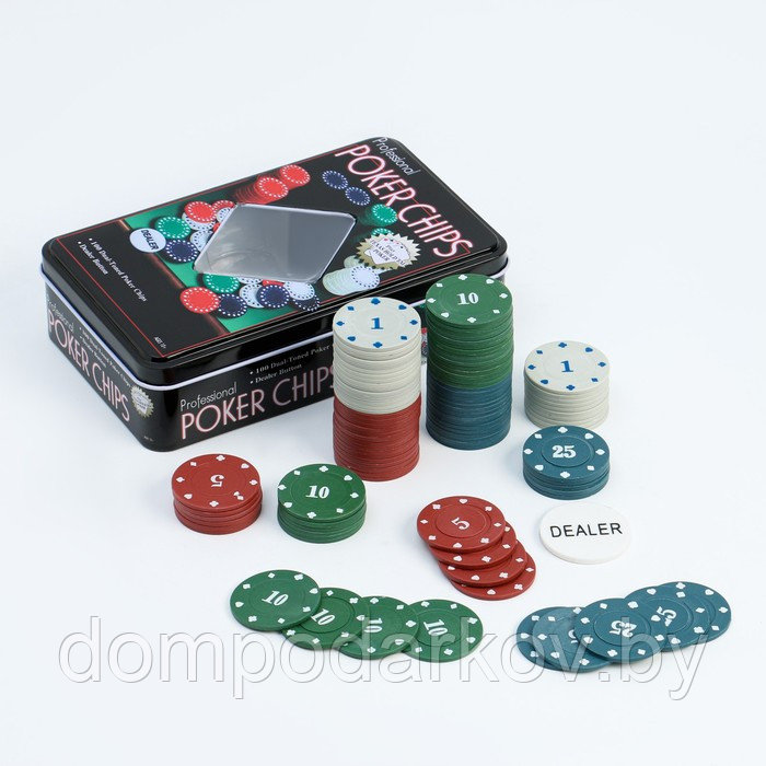 Покер, набор для игры, фишки 100 шт 11.5х19 см - фото 1 - id-p144154233