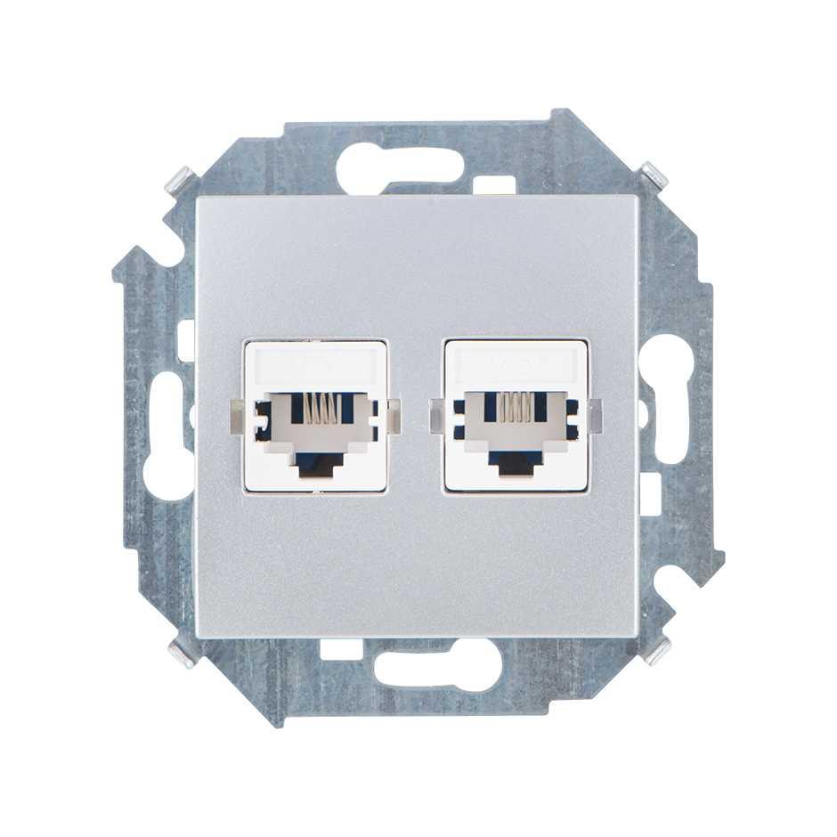 1591589-033 Розетка телефонная 2xRJ11 цвета алюминий