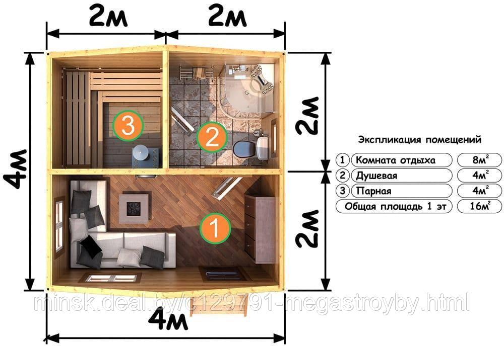 Каркасная баня 4х4 - фото 2 - id-p207038562