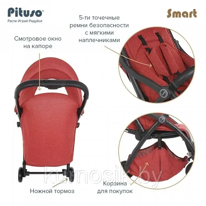 Прогулочная коляска Pituso Smart Berry, ягодный лён - фото 9 - id-p207039812