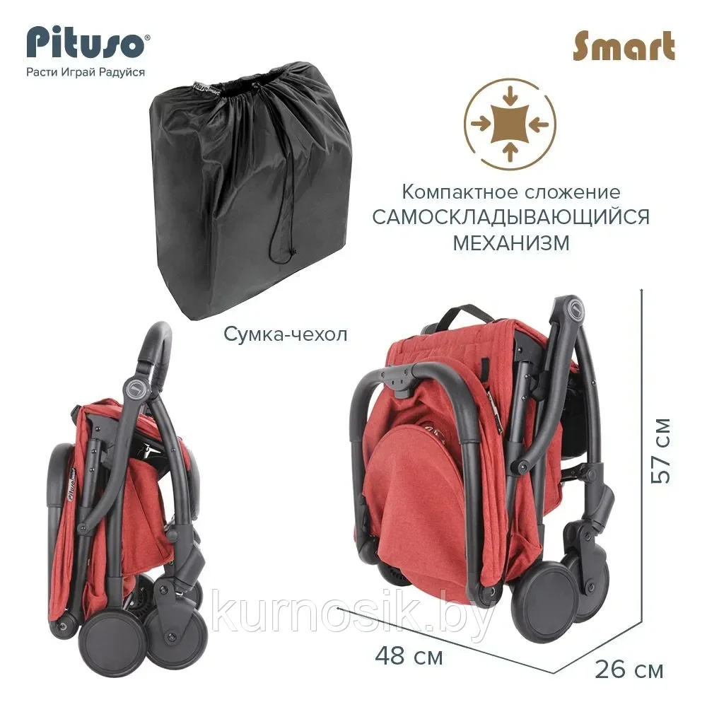 Прогулочная коляска Pituso Smart Berry, ягодный лён - фото 10 - id-p207039812