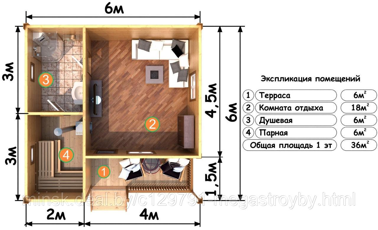 Каркасная баня 6х6 - фото 3 - id-p207041686