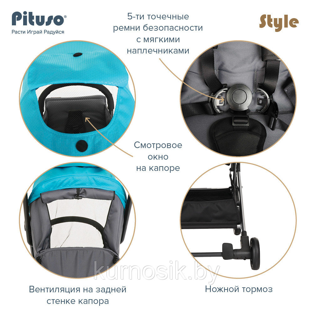 Прогулочная коляска Pituso STYLE TURQUOISE, бирюза - фото 10 - id-p207044069