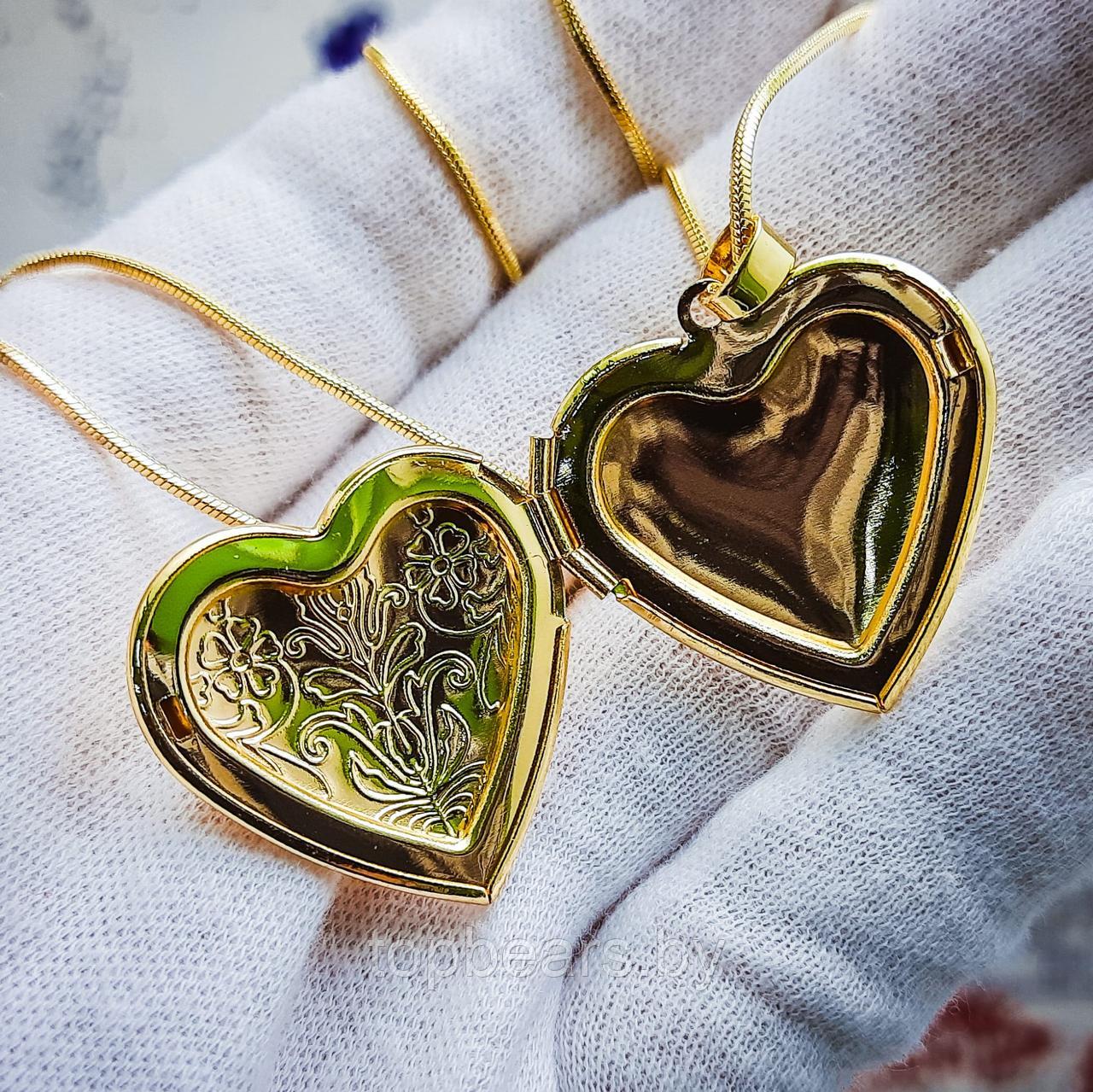 Кулон-тайник Сердце на цепочке Два сердца в золоте - фото 10 - id-p207090928