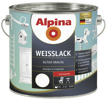 Alpina Aqua Weisslack. Водоразбавляемая белая эмаль для дерева и металла