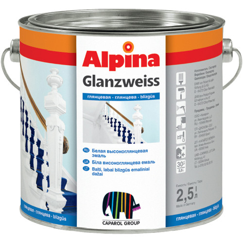Эмаль. Alpina «Glanzweiss» Устойчива к моющим и дезинфекционным свойствам. - фото 1 - id-p207093998