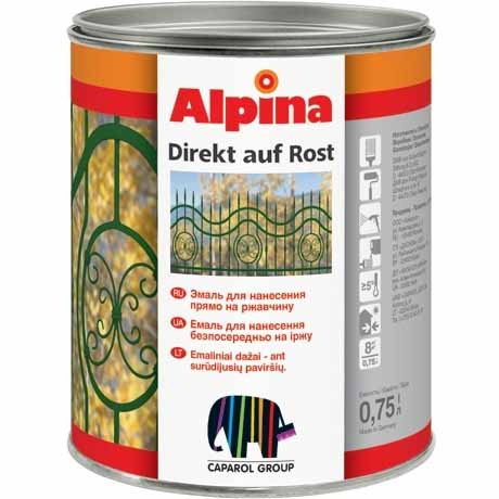 Alpina «Direkt auf Rost» 0.75л Эмаль для покрытия заржавевшего и чистого металла.