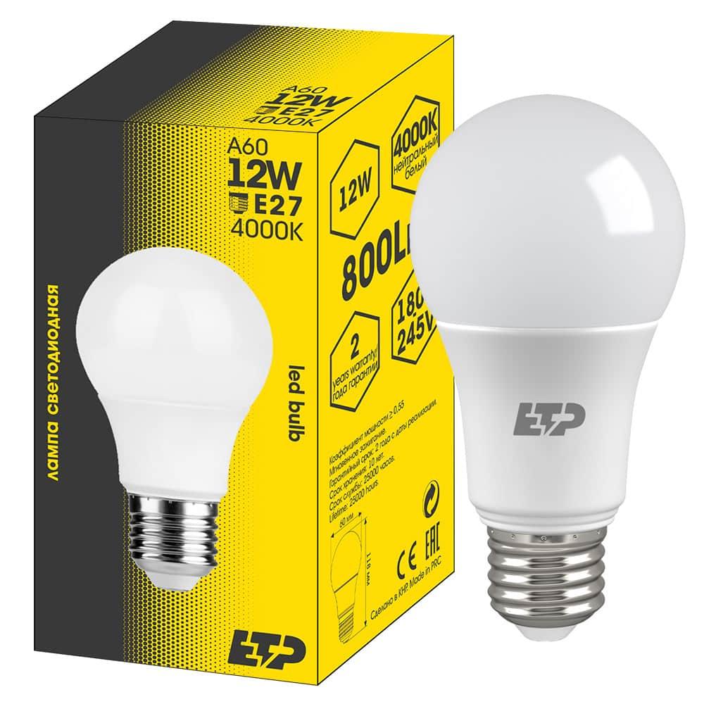 Лампа светодиодная A60 12W 4000K E27 ETP