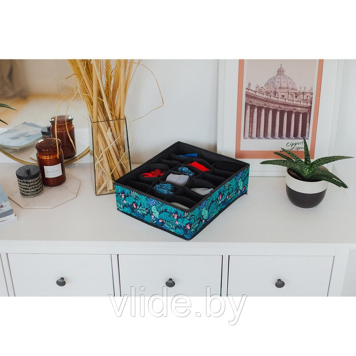 Органайзер для белья Доляна «Тропики», 18 ячеек, 35×30×12 см, цвет синий