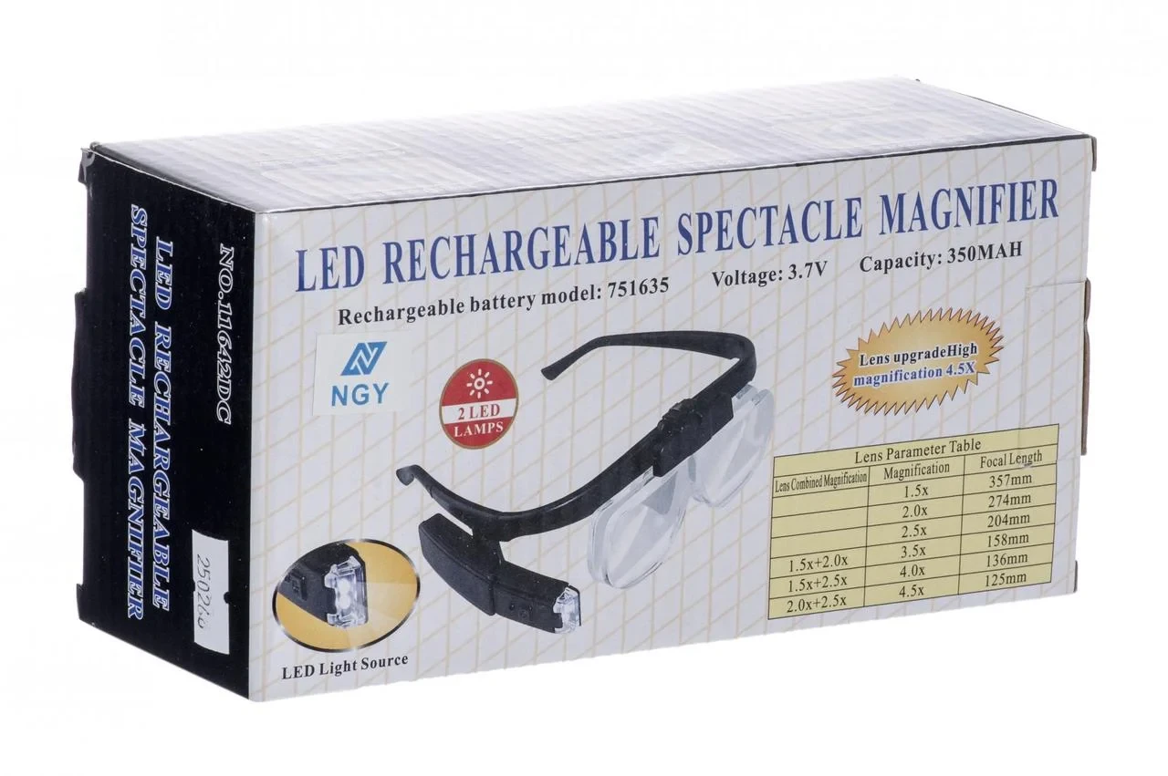 Лупа-очки налобная аккумуляторная с подсветкой (2 LED) - фото 3 - id-p207123035