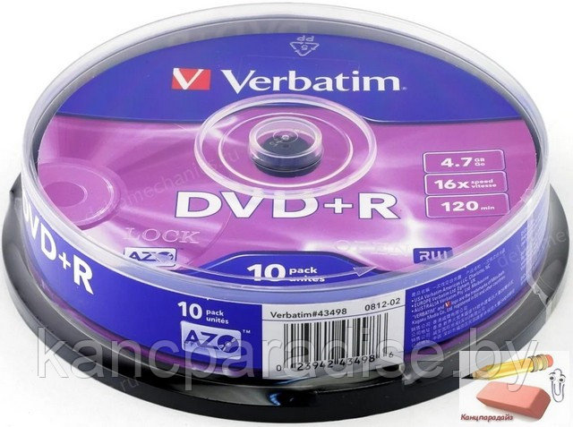 Диск DVD-R 4.7Gb 16x Verbatim, на шпиндлере, 10 штук, арт.43498