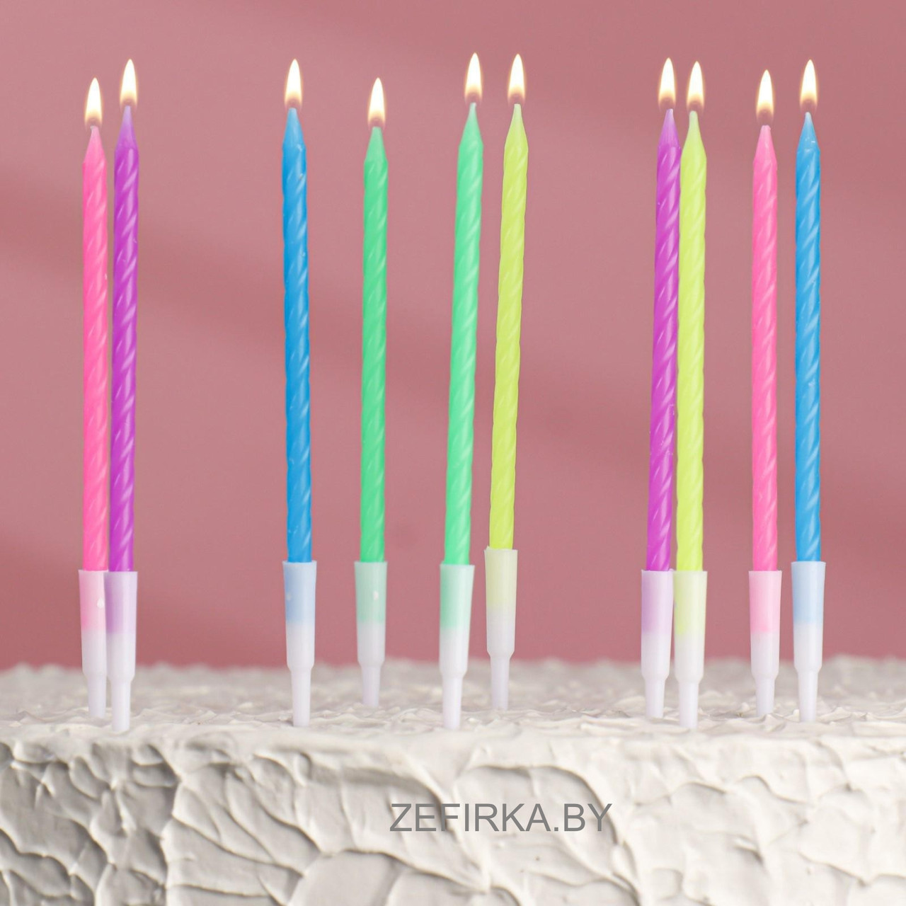 Свечи для торта "Неон", 10 шт, разноцветные, 14 см