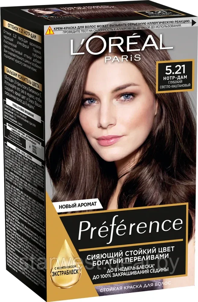 L'Oreal Paris Preference 5.21 Нотр-Дам Глубокий Светло-Каштановый Крем-краска стойкая для окрашивания волос - фото 1 - id-p207129410