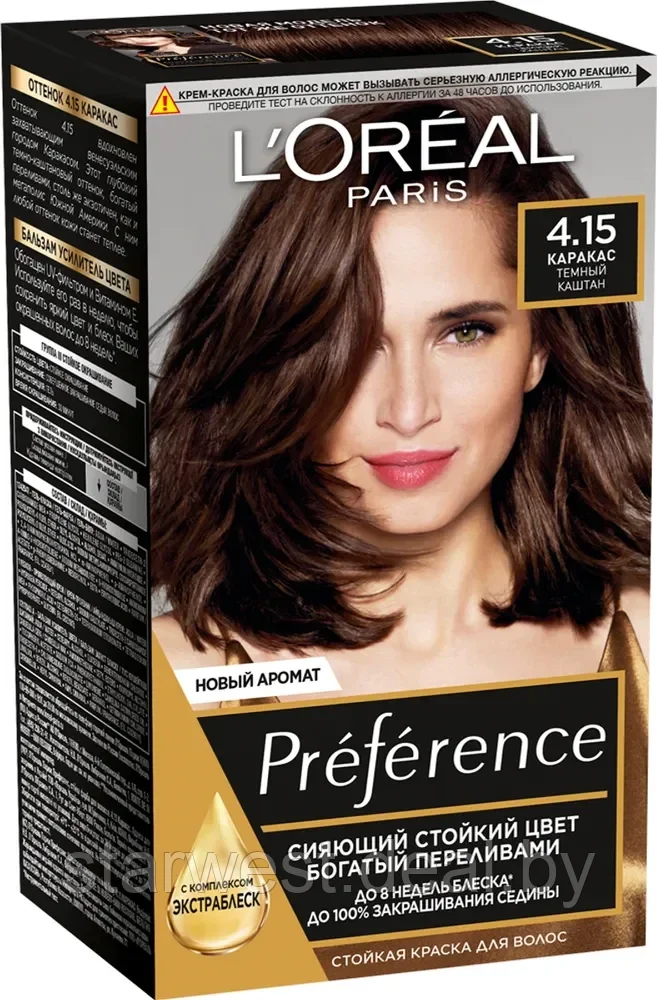 L'Oreal Paris Preference 4.15 Каракас Темный Каштан Крем-краска стойкая для окрашивания волос - фото 1 - id-p207129414