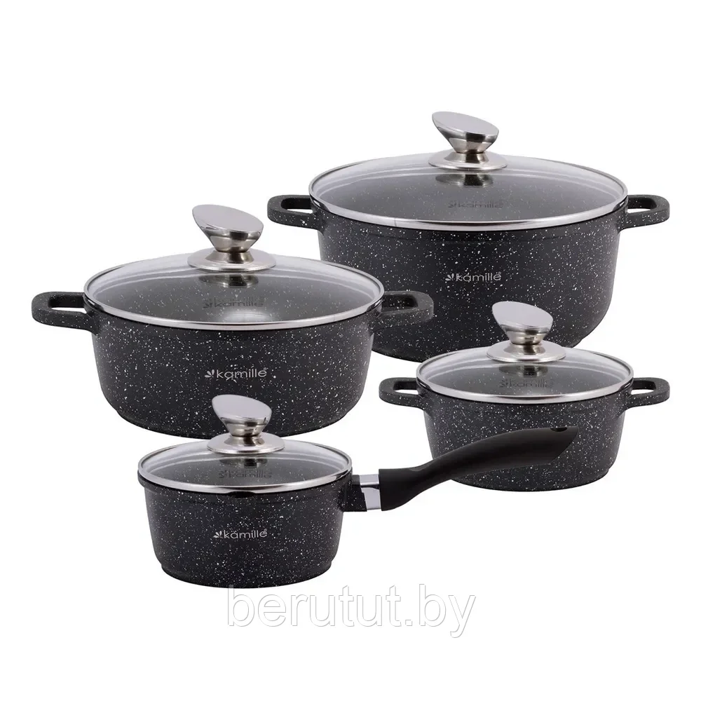 Набор кастрюль Kamille 4429 (1.2л/2.3л/4.5л/ковш 1.5л) + прихватки