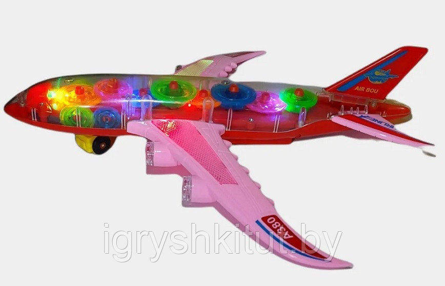Самолет с шестеренками свет и звук, работает от батареек, 2 цвета - фото 3 - id-p207130184