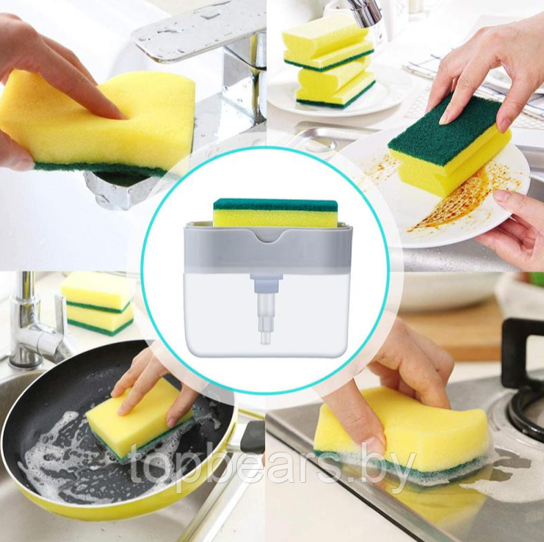 Диспенсер для моющего средства и губки Soap Dispenser / Дозатор на кухню с губкой 2в1 - фото 4 - id-p207133065