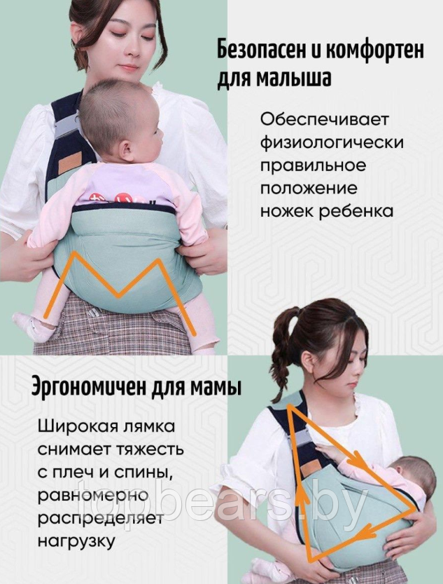 Слинг - переноска для малыша Baby Sling / Эрго - рюкзак через плечо от 0 месяцев - фото 5 - id-p207133069