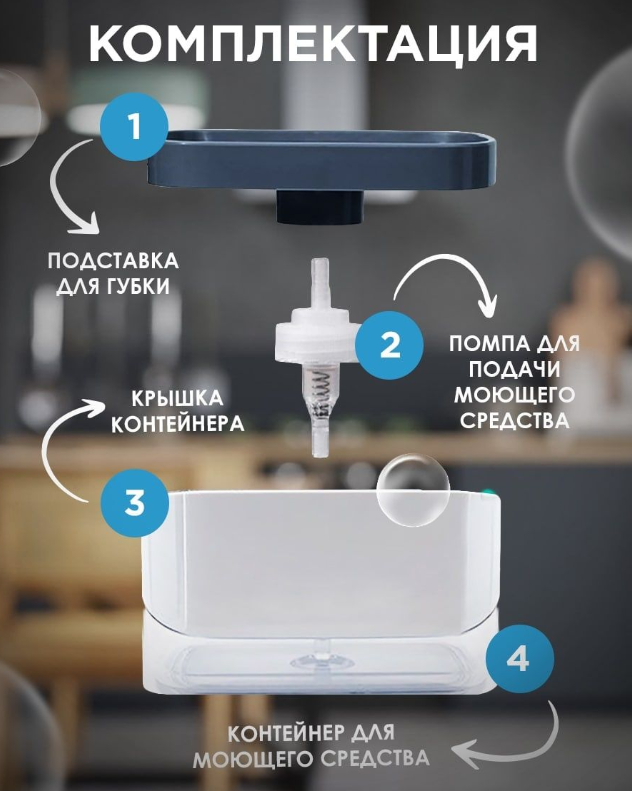 Диспенсер для моющего средства и губки Soap Dispenser / Дозатор на кухню с губкой 2в1 - фото 9 - id-p207134926