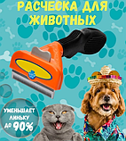 Щетка для вычесывания кошек и собак Fobnimarut / Расческа - чесалка с кнопкой - эджектором Оранжевый (для, фото 5