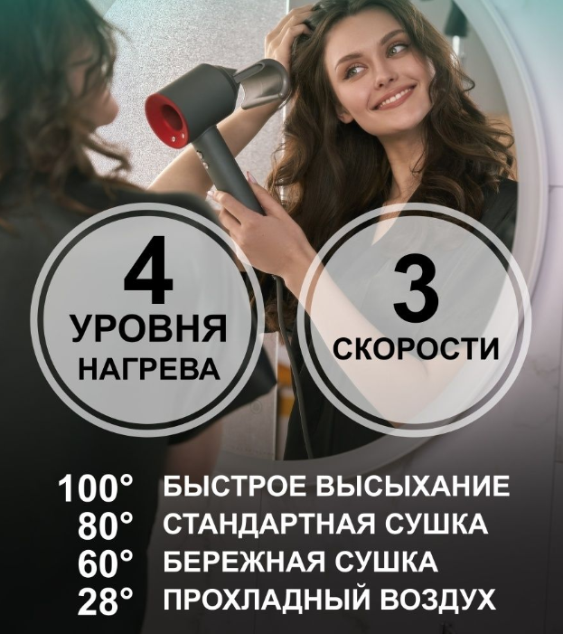 Профессиональный фен Super Hair Dryer 1600 Вт/ 3 режима скорости, 4 режима сушки, магнитная - фото 2 - id-p207089113