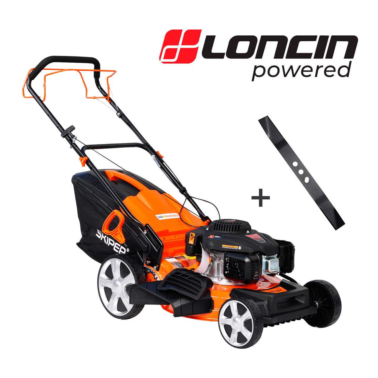 Газонокосилка бензиновая SKIPER GW511S (51 см, самох, Loncin 5лс, мульч, стал.дека, тр-cб.70л, +НОЖ) - фото 1 - id-p207134815