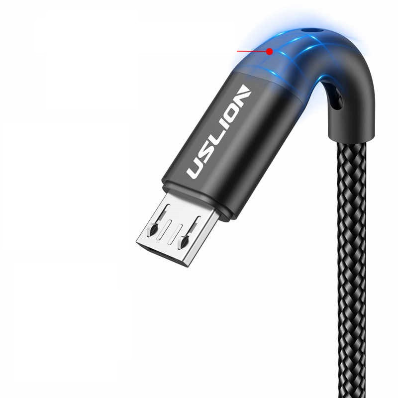 Зарядный USB дата кабель USLION MicroUSB для быстрой зарядки, 2.4A, 2м, черный 555092