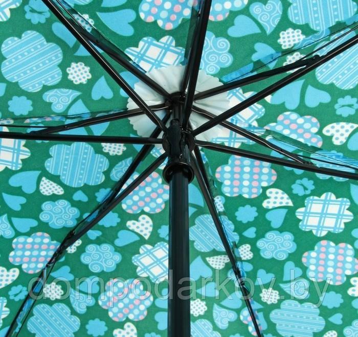 Зонт механический «Сердечки», 3 сложения, 7 спиц, R = 55 см, цвет бирюзовый - фото 2 - id-p76560784