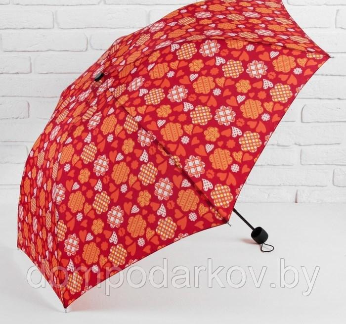 Зонт механический «Сердечки», 3 сложения, 7 спиц, R = 55 см, цвет красный - фото 2 - id-p76560785