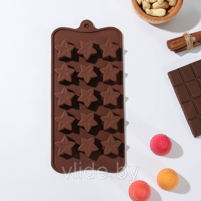 Форма для льда и шоколада Доляна «Звездочёт», 20,5×10,5×1,5 см, 15 ячеек - фото 2 - id-p146430049