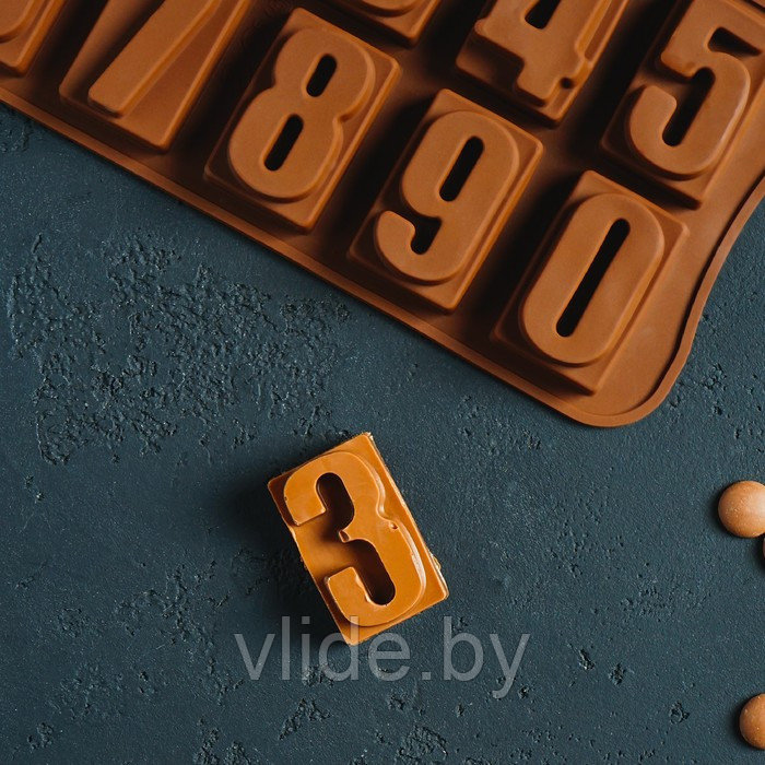 Форма для льда и шоколада Доляна «Цифры», 20×10 см, 10 ячеек, цвет шоколадный - фото 3 - id-p151848776